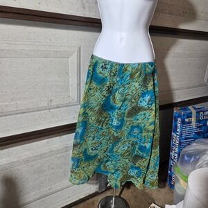 Connected Woman Teal Green Abstract Print Midi Skirt Y2K Fairy Whimsical Plus 2X